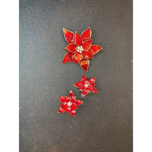 Eisenberg Ice 1950sGold Tone Enamel Swarovski Crystal - Earring and Brooch Set